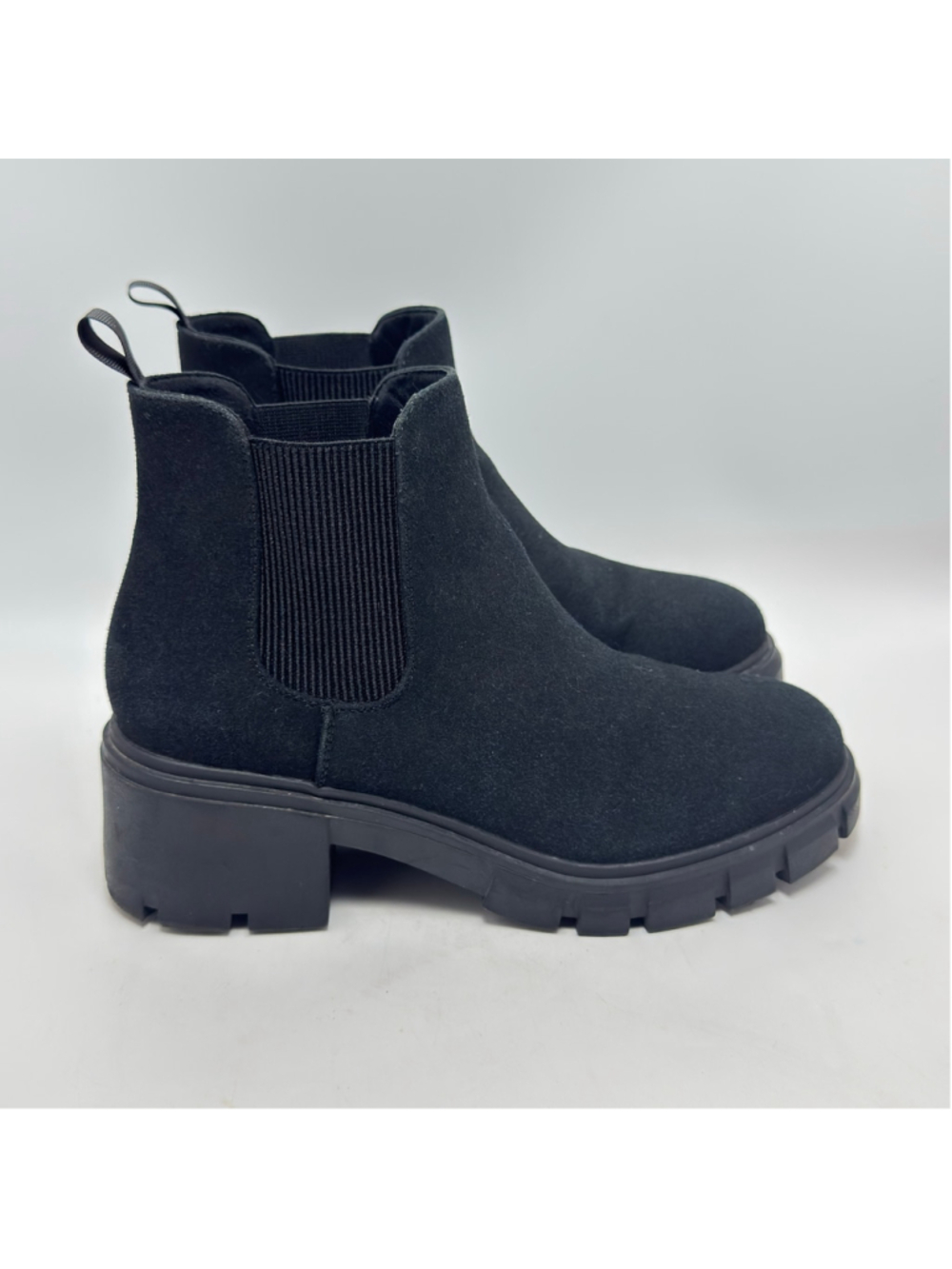 Women's Athlefit Chunky Lug Sole Ankle Chelsea Slip On Black Boots Size 9